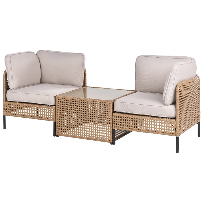 Sofa udendørs med bord 2-personers Omegana kunstflet, Beige/Sort