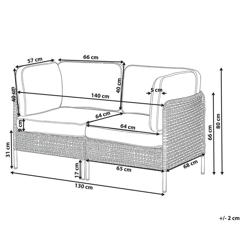 Sofa udendørs med bord 2-personers Omegana kunstflet - Beige/Sort - Have - Udendørs miljø - Altan & terrasse - Altanmøbler