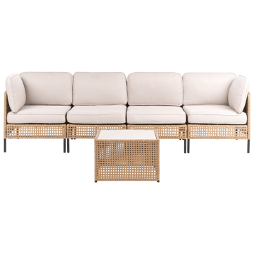 Sofa udendørs med bord 4-personers Omegana modulær kunstflet - Beige/Sort - Havemøbler - Loungemøbler - Sofagrupper udendørs