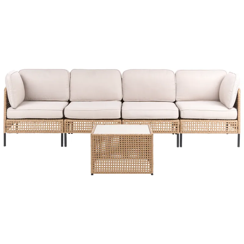 Sofa udendørs med bord 4-personers Omegana modulær kunstflet, Beige/Sort