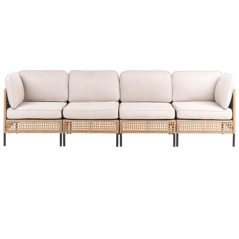 Sofa udendørs med bord 4-personers Omegana modulær kunstflet - Beige/Sort - Have - Udendørs miljø - Altan & terrasse - Altanmøbler