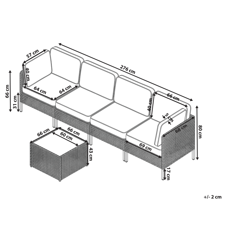 Sofa udendørs med bord 4-personers Omegana modulær kunstflet - Beige/Sort - Have - Udendørs miljø - Altan & terrasse - Altanmøbler
