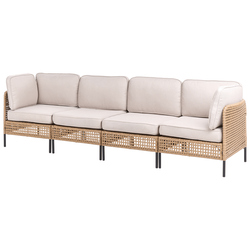 Sofa udendørs med bord 4-personers Omegana modulær kunstflet - Beige/Sort - Have - Udendørs miljø - Altan & terrasse - Altanmøbler