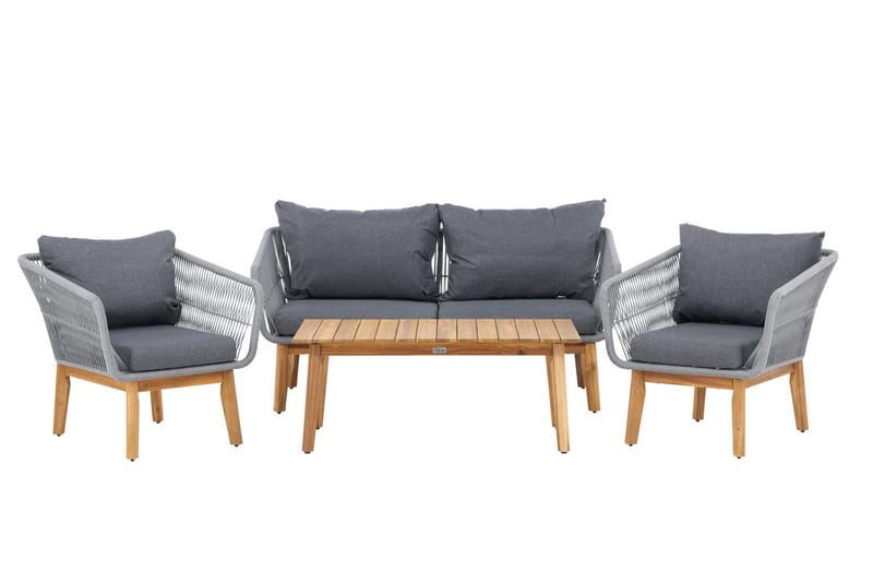 Sofagruppe Chania 2-personers sofa + 2 lænestole med bord til udendørs brug - Grå - Have - Udendørs miljø - Altan & terrasse - Altanmøbler