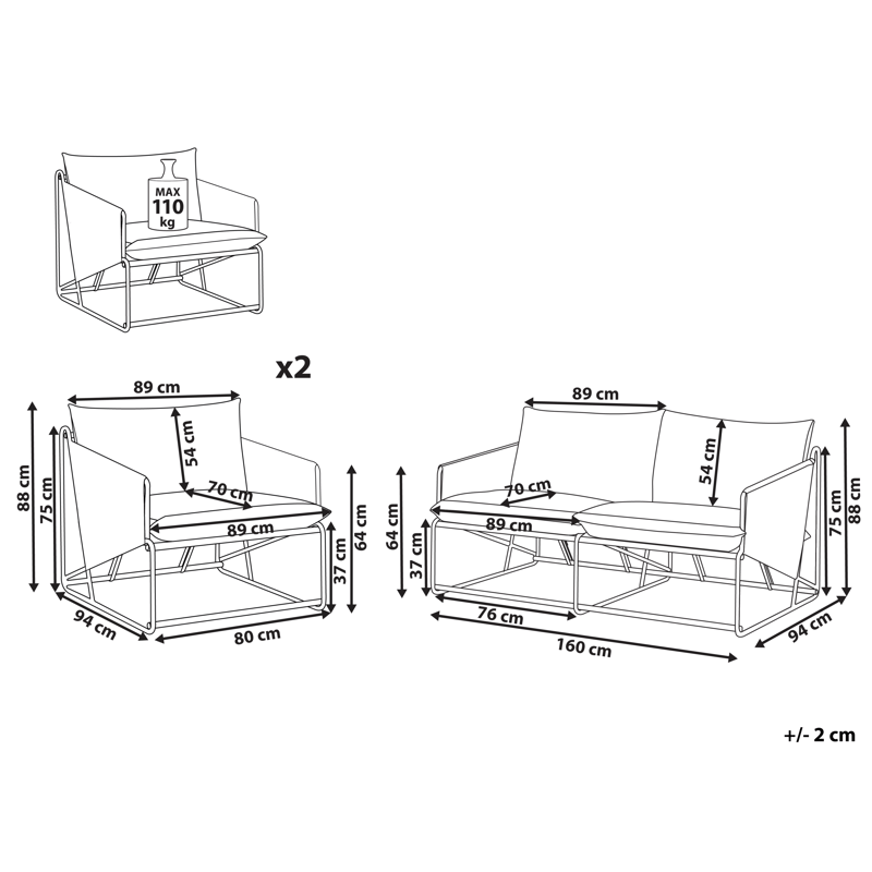 Sofagruppe udendørs 4-personers Ponte - Grå - Have - Udendørs miljø - Altan & terrasse - Altanmøbler