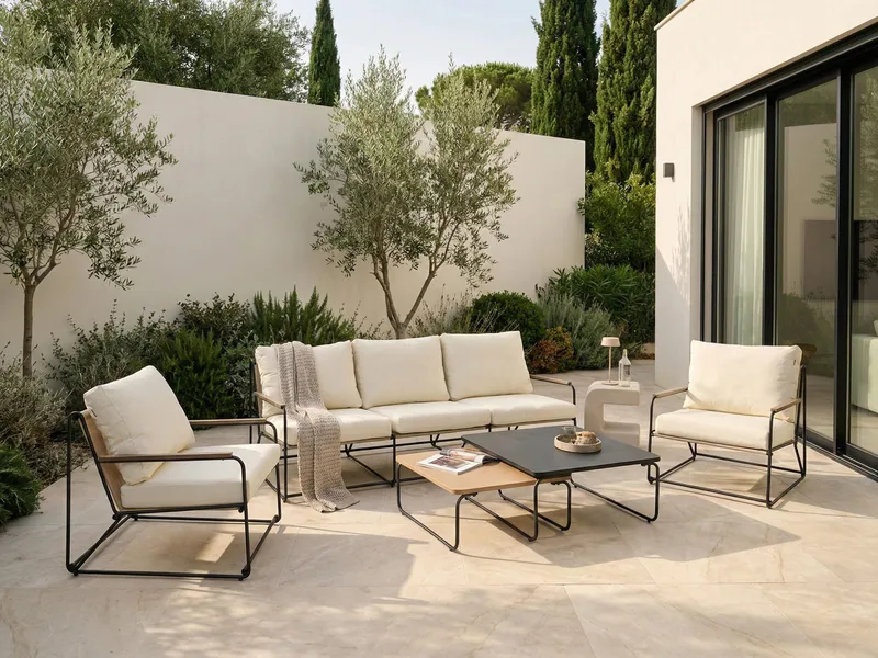 Sofagruppe udendørs 5-personers Venaria med bord - Sort/Beige - Have - Udendørs miljø - Altan & terrasse - Altanmøbler