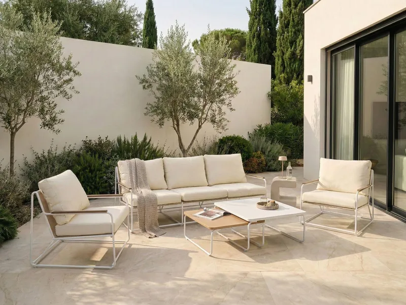 Sofagruppe udendørs 5-personers Venaria med bord - Hvid/Beige - Have - Udendørs miljø - Altan & terrasse - Altanmøbler