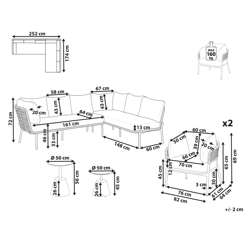 Sofagruppe udendørs 7-personers Robella med bord - Beige/Hvid/Brun - Have - Udendørs miljø - Altan & terrasse - Altanmøbler