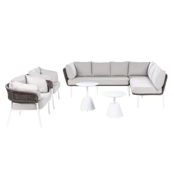 Sofagruppe udendørs 7-personers Robella med bord - Beige/Hvid/Brun - Havemøbler - Loungemøbler - Sofagrupper udendørs