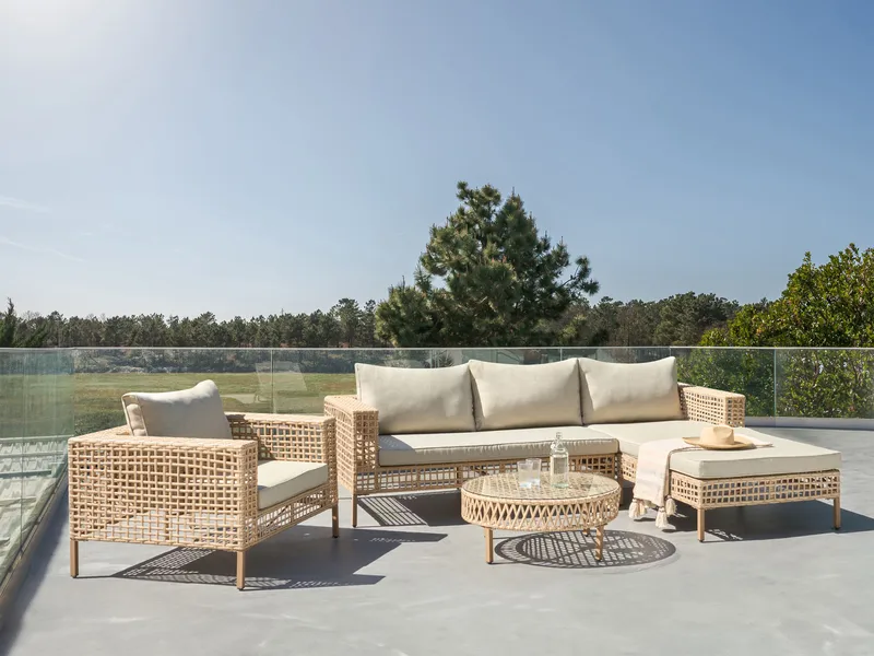 Sofagruppe udendørs med bord 4-personers Calasetta venstrevendt kunstflet - Beige - Have - Udendørs miljø - Altan & terrasse - Altanmøbler