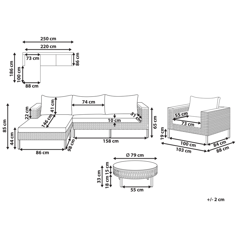 Sofagruppe udendørs med bord 4-personers Calasetta højrevendt kunstflet - Beige - Have - Udendørs miljø - Altan & terrasse - Altanmøbler