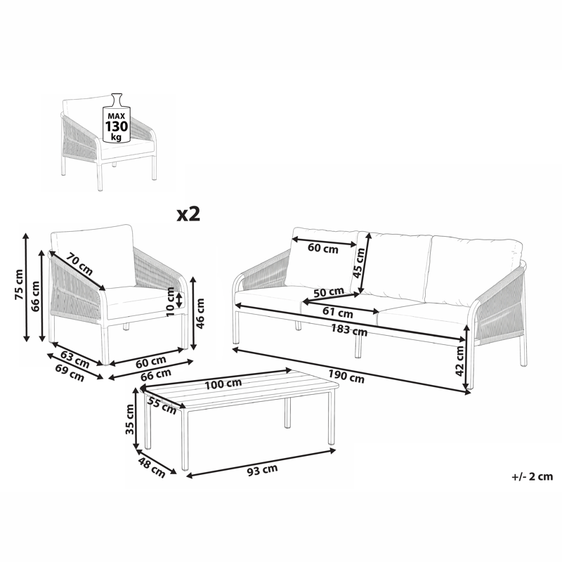 Sofagruppe udendørs med bord 5-personers Murato - Beige - Have - Udendørs miljø - Altan & terrasse - Altanmøbler