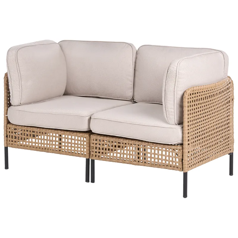 Sofagruppe udendørs med bord 6-personers Omegana modulær kunstflet - Beige/Sort - Have - Udendørs miljø - Altan & terrasse - Altanmøbler
