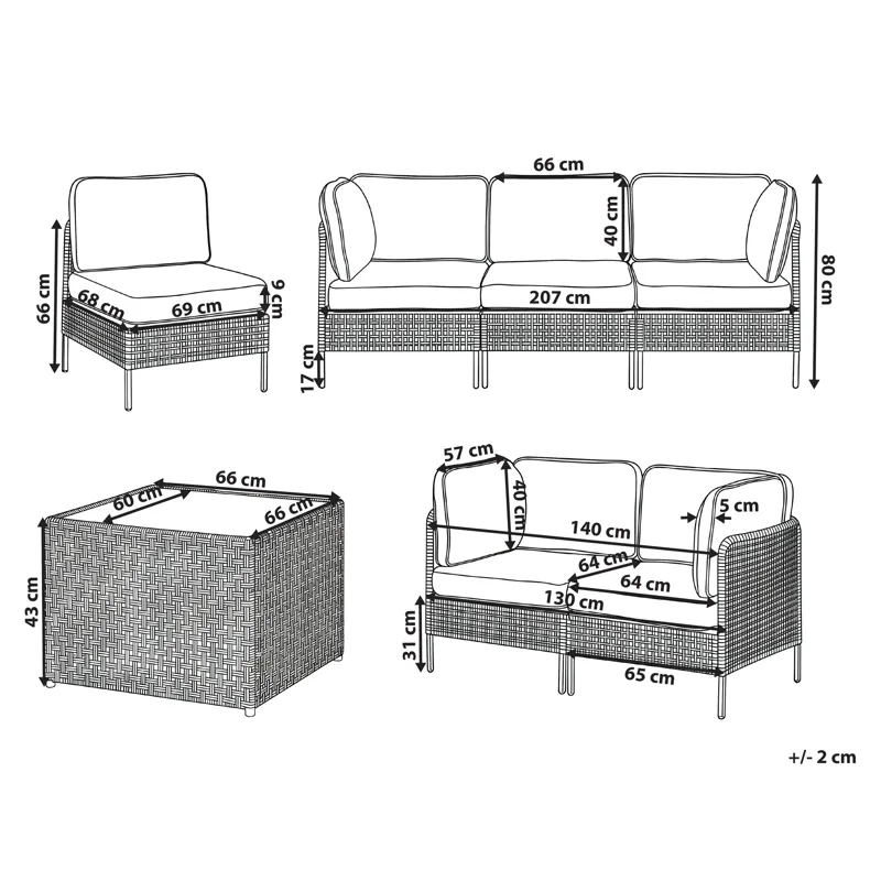 Sofagruppe udendørs med bord 6-personers Omegana modulær kunstflet - Beige/Sort - Have - Udendørs miljø - Altan & terrasse - Altanmøbler