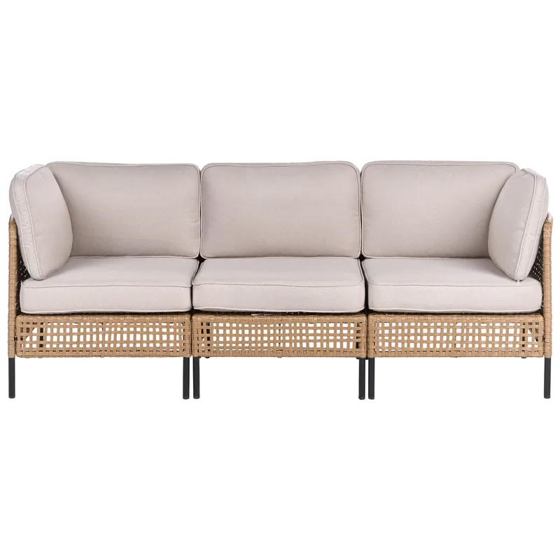 Sofagruppe udendørs med bord 6-personers Omegana modulær kunstflet - Beige/Sort - Have - Udendørs miljø - Altan & terrasse - Altanmøbler