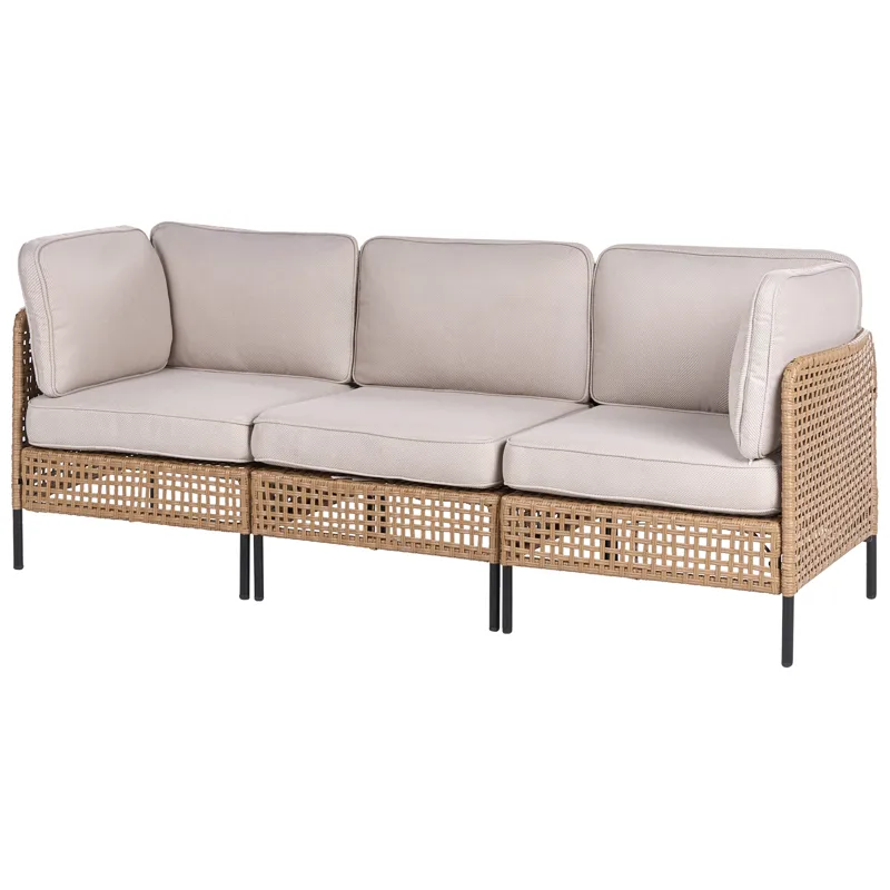Sofagruppe udendørs med bord 6-personers Omegana modulær kunstflet - Beige/Sort - Have - Udendørs miljø - Altan & terrasse - Altanmøbler