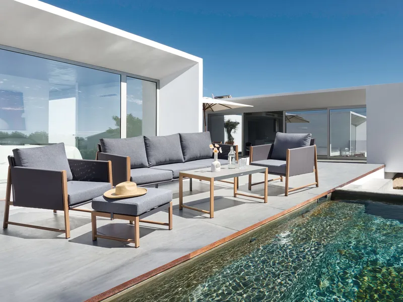 Sofagruppe udendørs med bord og fodskammel 5-personers Nola - Grå/Brun - Have - Udendørs miljø - Altan & terrasse - Altanmøbler