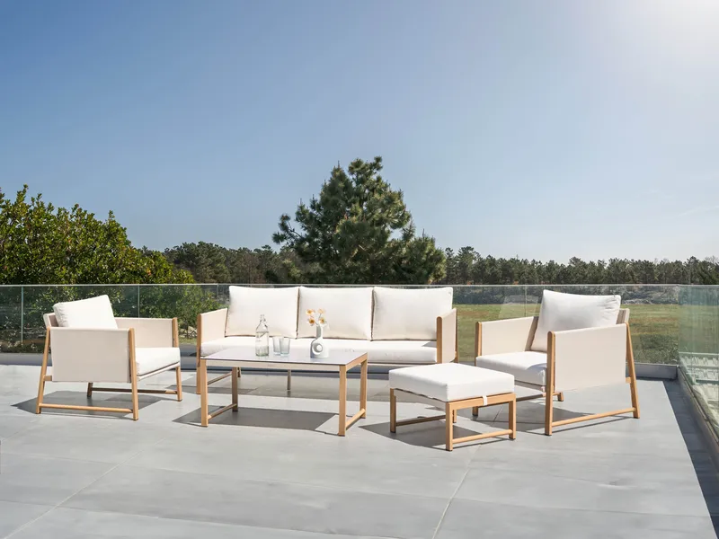 Sofagruppe udendørs med bord og fodskammel 5-personers Nola - Beige/Brun - Have - Udendørs miljø - Altan & terrasse - Altanmøbler