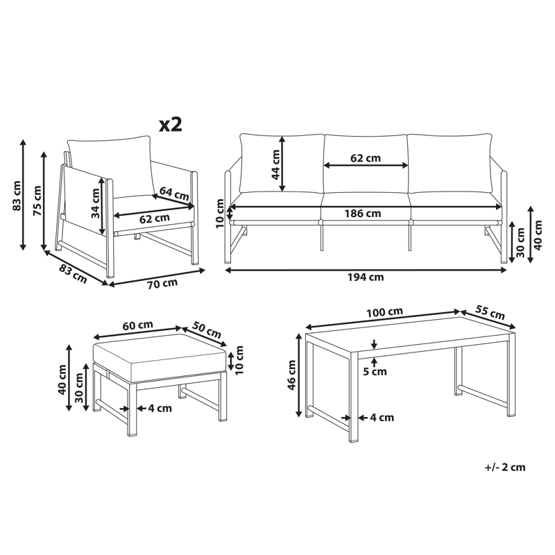 Sofagruppe udendørs med bord og fodskammel 5-personers Nola - Grå/Brun - Have - Udendørs miljø - Altan & terrasse - Altanmøbler