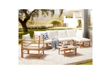 Soffgrupp Beliani Cerreto Beige/ljust trä White||Light wood - Havemøbler - Loungemøbler - Sofagrupper udendørs