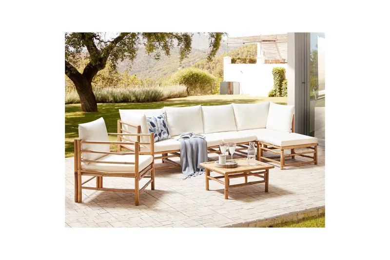 Soffgrupp Beliani Cerreto Beige/ljust trä White||Light wood - Havemøbler - Loungemøbler - Sofagrupper udendørs