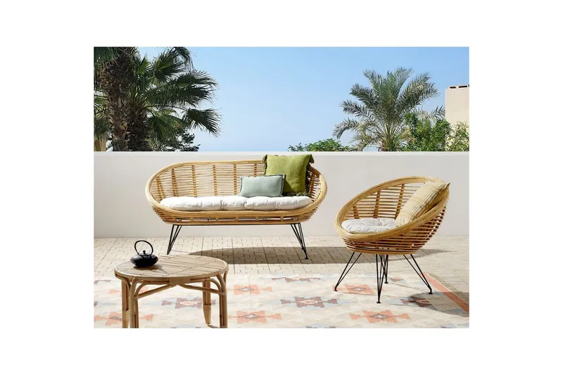 Soffgrupp Beliani Maratea 2-Sits Natural||Black||Beige - Havemøbler - Loungemøbler - Sofagrupper udendørs
