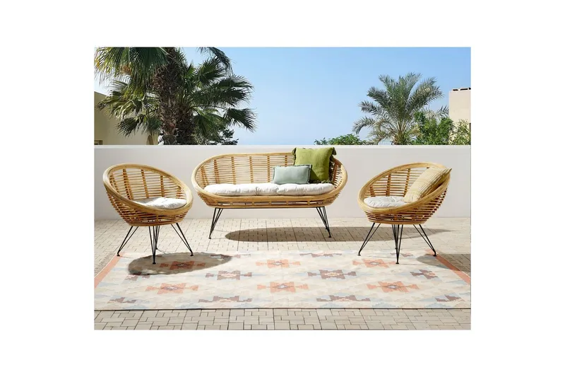 Soffgrupp Beliani Maratea 4-Sits Natural||Black||Beige - Havemøbler - Loungemøbler - Sofagrupper udendørs