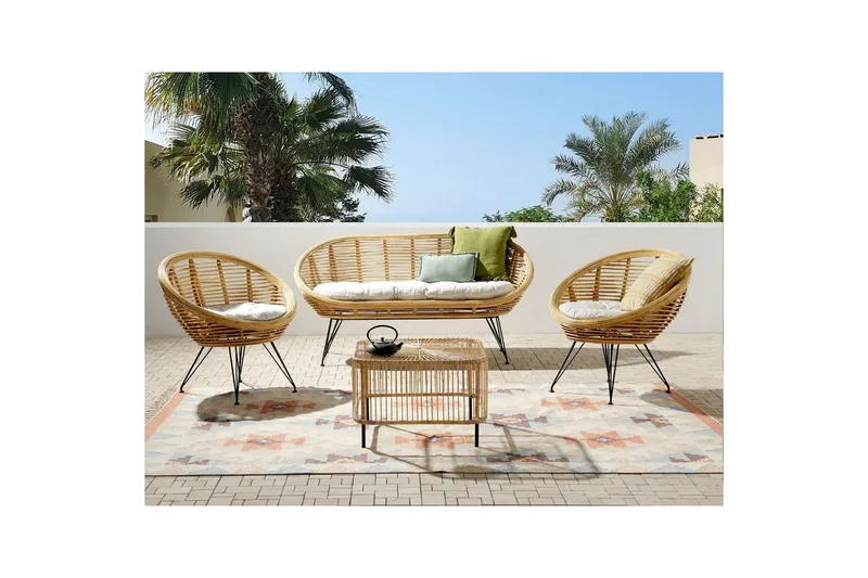 Soffgrupp med bord Beliani Maratea/Cesenatico Natural||Black||Beige - Havemøbler - Loungemøbler - Sofagrupper udendørs