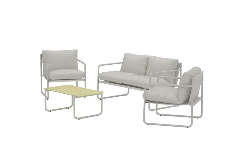 Thassos sofagruppe 2-personers sofa + 2 lænestole med bord udendørs - Beige - Have - Udendørs miljø - Altan & terrasse - Altanmøbler