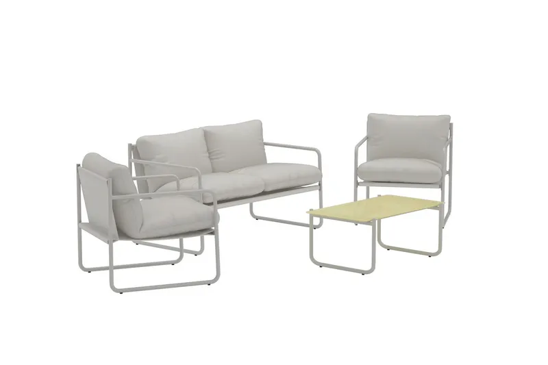 Thassos sofagruppe 2-personers sofa + 2 lænestole med bord udendørs - Beige - Have - Udendørs miljø - Altan & terrasse - Altanmøbler