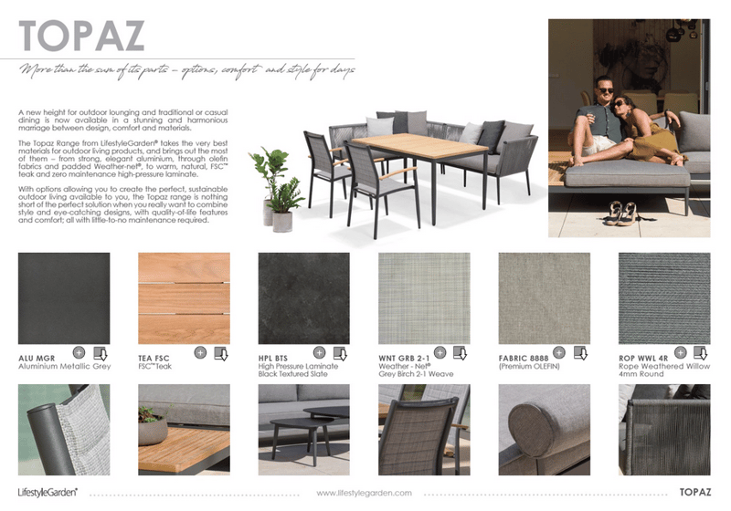 TOPAZ Loungegruppe 6-personers sofa + sofabord 73 cm - Magnesiumgrå - Have - Udendørs miljø - Altan & terrasse - Altanmøbler