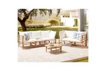 Trädgårdssoffgrupp Beliani Cerreto Beige/ljust trä White||Light wood - Havemøbler - Loungemøbler - Sofagrupper udendørs