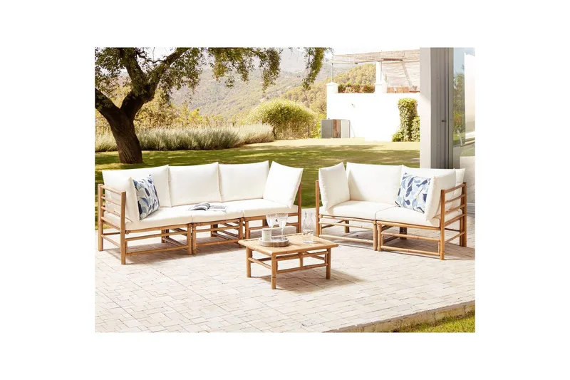 Trädgårdssoffgrupp Beliani Cerreto Beige/ljust trä White||Light wood - Havemøbler - Loungemøbler - Sofagrupper udendørs