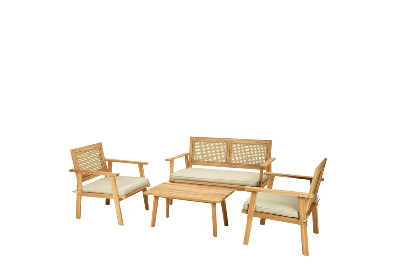 Tritante 4-personers Sofagruppe Udendørs – Loungegruppe altan terrasse udendørs, Brun