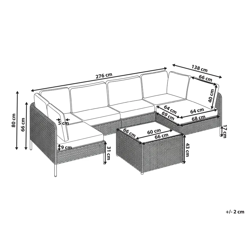 U-formet sofa udendørs 6-personers Omegana modulær kunstflet - Beige/Sort - Have - Udendørs miljø - Altan & terrasse - Altanmøbler
