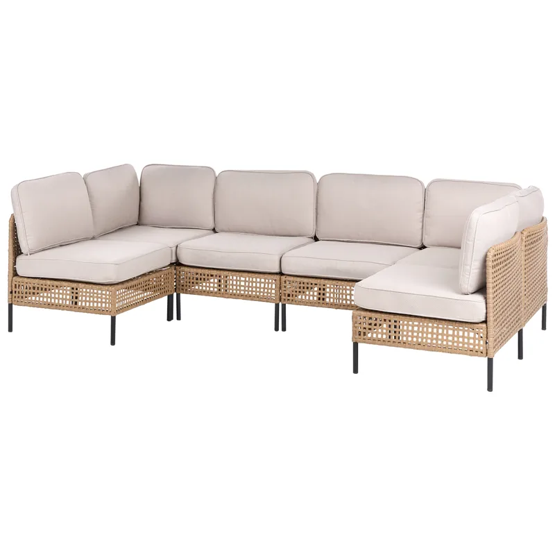U-formet sofa udendørs 6-personers Omegana modulær kunstflet - Beige/Sort - Have - Udendørs miljø - Altan & terrasse - Altanmøbler