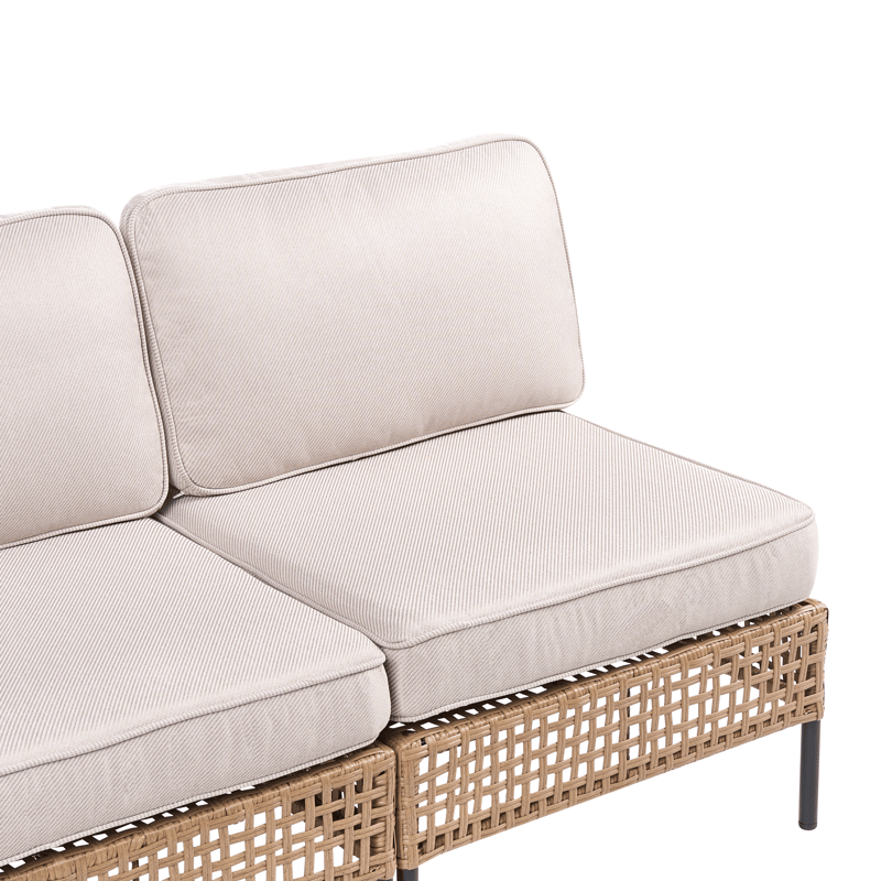 U-formet sofa udendørs 6-personers Omegana modulær kunstflet - Beige/Sort - Have - Udendørs miljø - Altan & terrasse - Altanmøbler