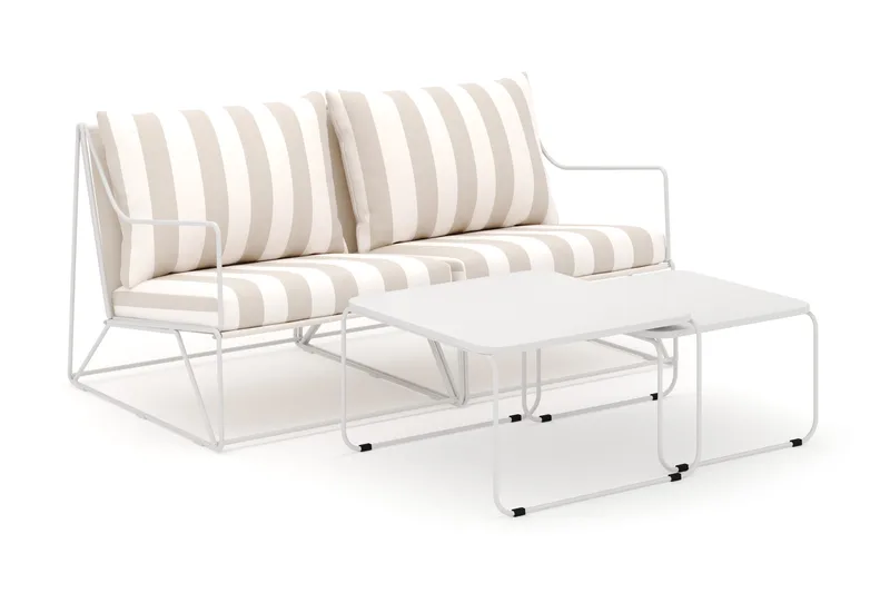 Usteryd 2-personers loungesofa med indskudsborde, Beige/Stribet