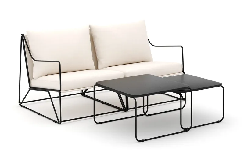 Usteryd 2-personers loungesofa med indskudsborde - Sort/Beige - Have - Udendørs miljø - Altan & terrasse - Altanmøbler