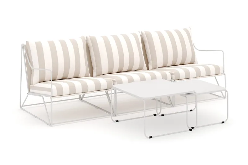 Usteryd 3-personers loungesofa med indskudsborde, Beige/Stribet