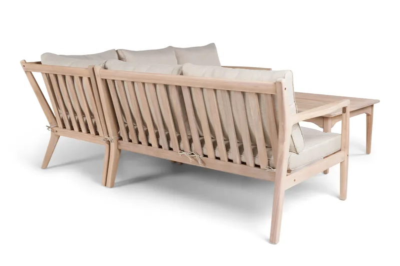 Wagnera loungegruppe til udendørsbrug - L-formet sofa med firkantet sofabord i akacietræ - Natur / Beige - Have - Udendørs miljø - Altan & terrasse - Altanmøbler