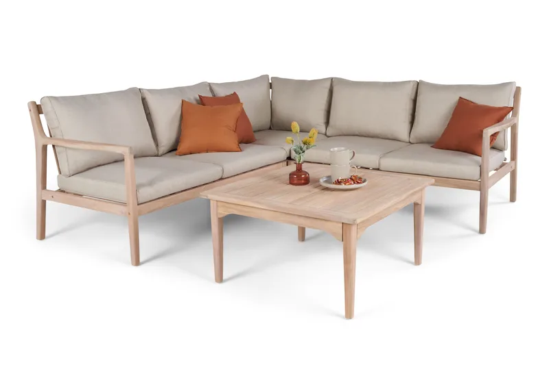 Wagnera loungegruppe til udendørsbrug - L-formet sofa med firkantet sofabord i akacietræ - Natur / Beige - Have - Udendørs miljø - Altan & terrasse - Altanmøbler