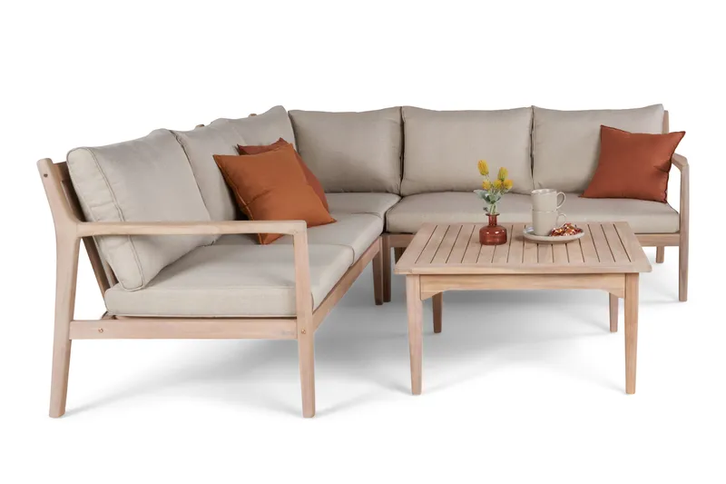 Wagnera loungegruppe til udendørsbrug - L-formet sofa med firkantet sofabord i akacietræ - Natur / Beige - Have - Udendørs miljø - Altan & terrasse - Altanmøbler