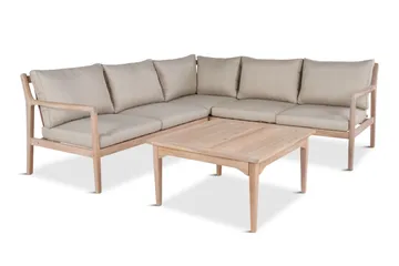 Wagnera loungegruppe til udendørsbrug - L-formet sofa med firkantet sofabord i akacietræ - Natur / Beige - Havemøbler - Loungemøbler - Sofagrupper udendørs