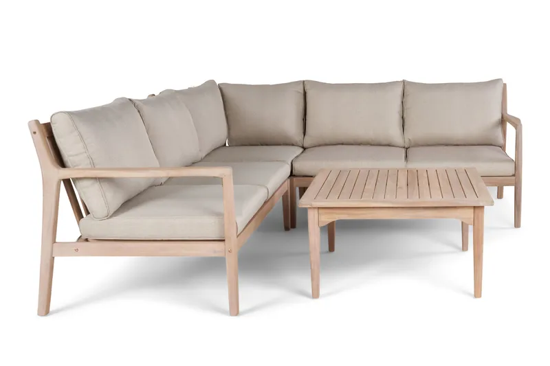 Wagnera loungegruppe til udendørsbrug - L-formet sofa med firkantet sofabord i akacietræ - Natur / Beige - Have - Udendørs miljø - Altan & terrasse - Altanmøbler
