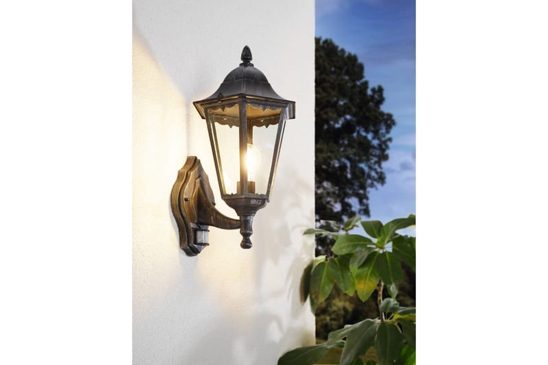 Væglampe Udendørsbelysning Eglo Navedo med Sensor Sort, Sølvpatineret Klar - Sort/Sølv - Have - Udendørs miljø - Entré - Entrébelysning