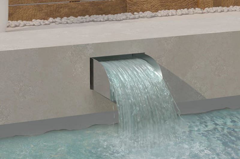 havespringvand med LED-lys 30x34x14 cm rustfrit stål 304 - Sølv - Damme & springvand - Vandfald dam