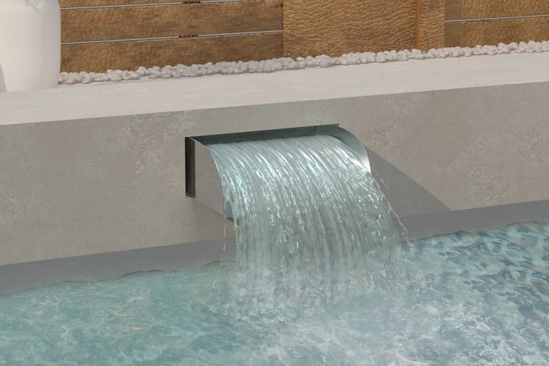 havespringvand med LED-lys 45x34x14 cm rustfrit stål 304 - Sølv - Damme & springvand - Vandfald dam