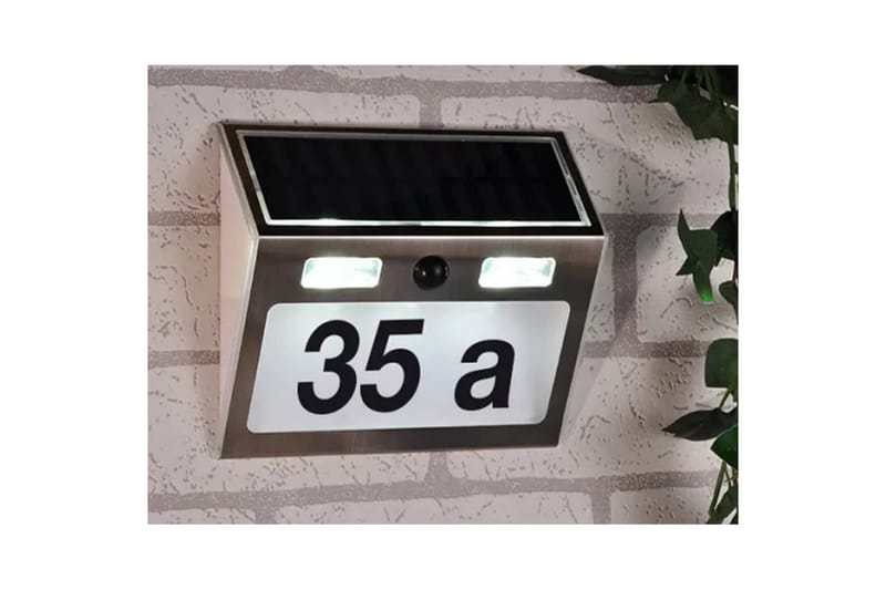 HI soldrevet LED-oplyst husnummer sølvfarvet - Sølv - Facadedekoration - Facadecifre & husnumre