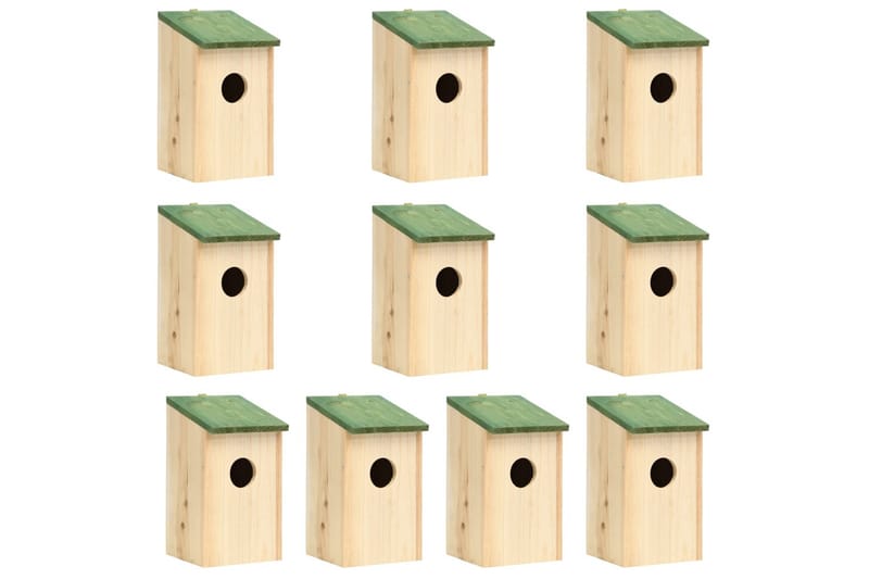 Fuglehuse 10 stk. 12x12x22 cm massivt fyrretræ - Brun - Have - Udendørs miljø - Havedekoration - Fuglebræt & fuglehuse